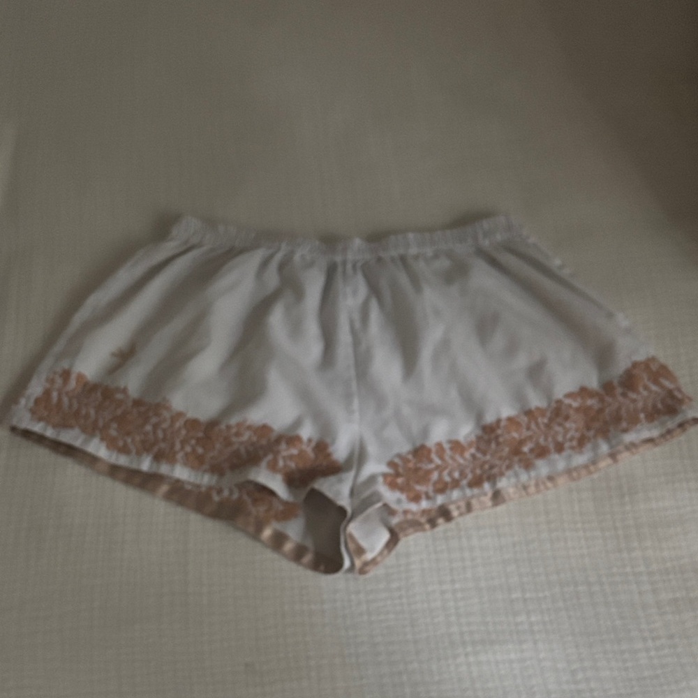Elegant White and Brown Women's Sleep Shorts